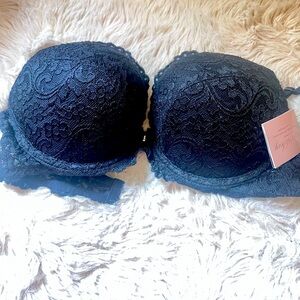 Black lace push-up bra. Very sexy with rhinestones.